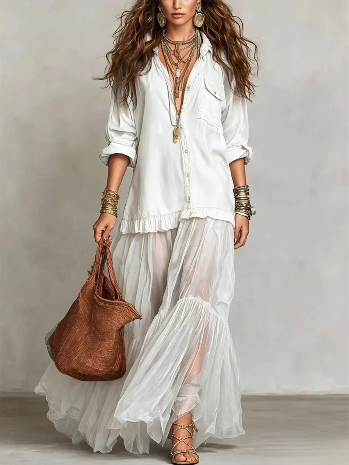 Vestido Adelma - O jeans + chiffon mais amado pelas style queens (tendência francesa)