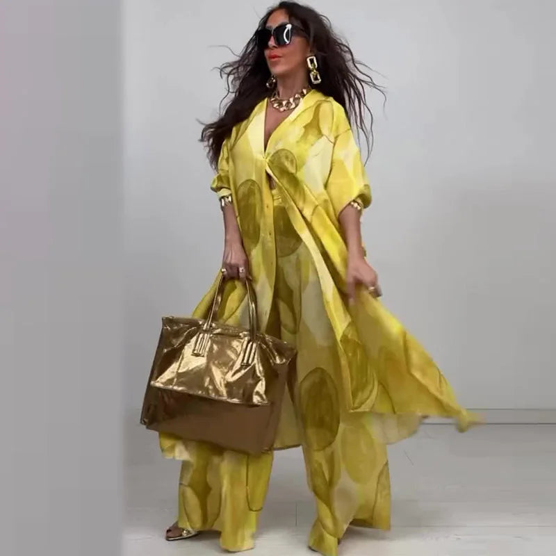 Conjunto Ingrid - O seu must-have vestido + calça (tendência Americana)