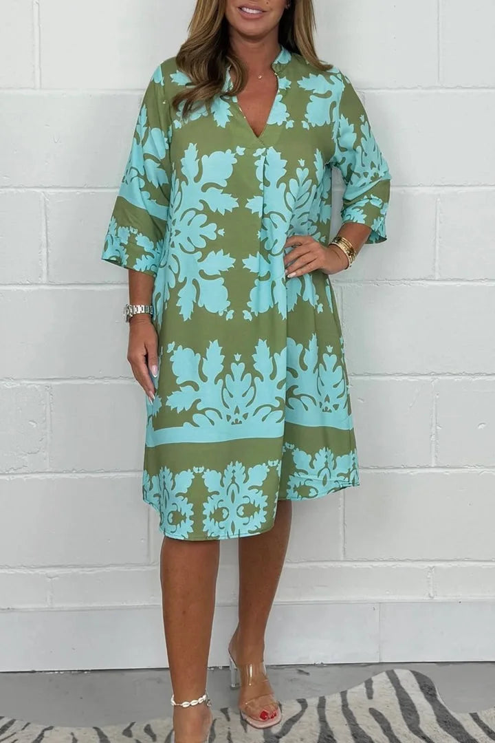 Vestido Lorena - Fluido estampado must-have para 2026 (tendência grega)