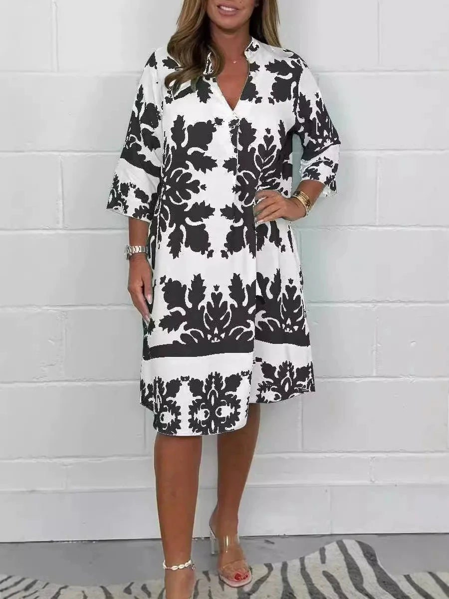Vestido Lorena - Fluido estampado must-have para 2026 (tendência grega)