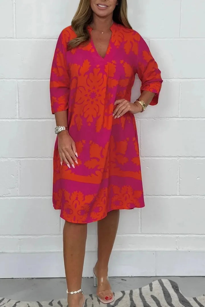 Vestido Lorena - Fluido estampado must-have para 2026 (tendência grega)