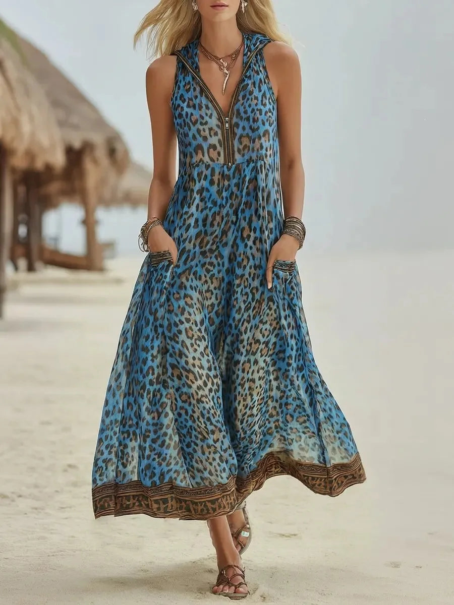 Vestido Maira - O linho em estampa de leopardo em alta para 2026 (tendência grega)