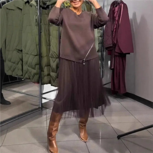 Conjunto Brenda - Vestido + suéter perfeito para o outono inverno 2026 (tendência americana)