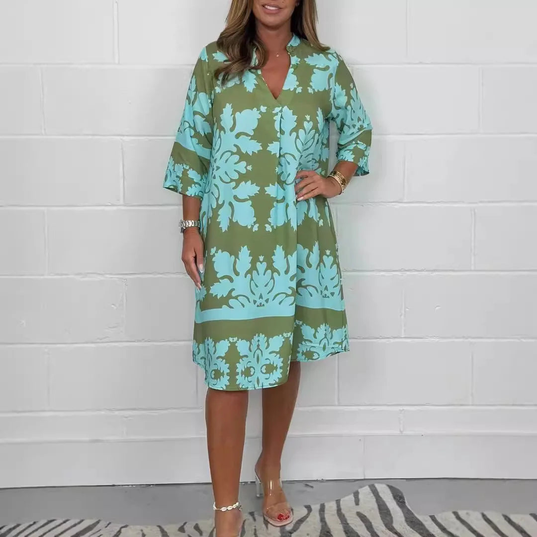 Vestido Lorena - Fluido estampado must-have para 2026 (tendência grega)