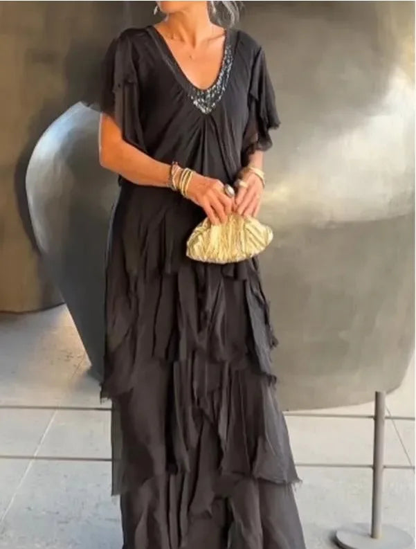 Vestido Edina - Seu alto padrão em chiffon (tendência francesa)