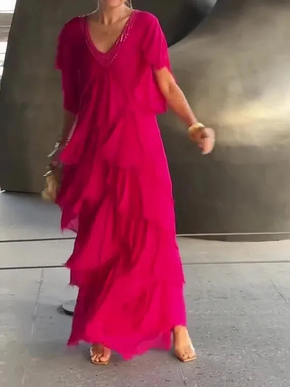 Vestido Edina - Seu alto padrão em chiffon (tendência francesa)