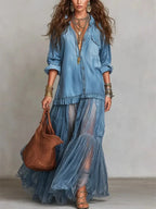 Vestido Adelma - O jeans + chiffon mais amado pelas style queens (tendência francesa)