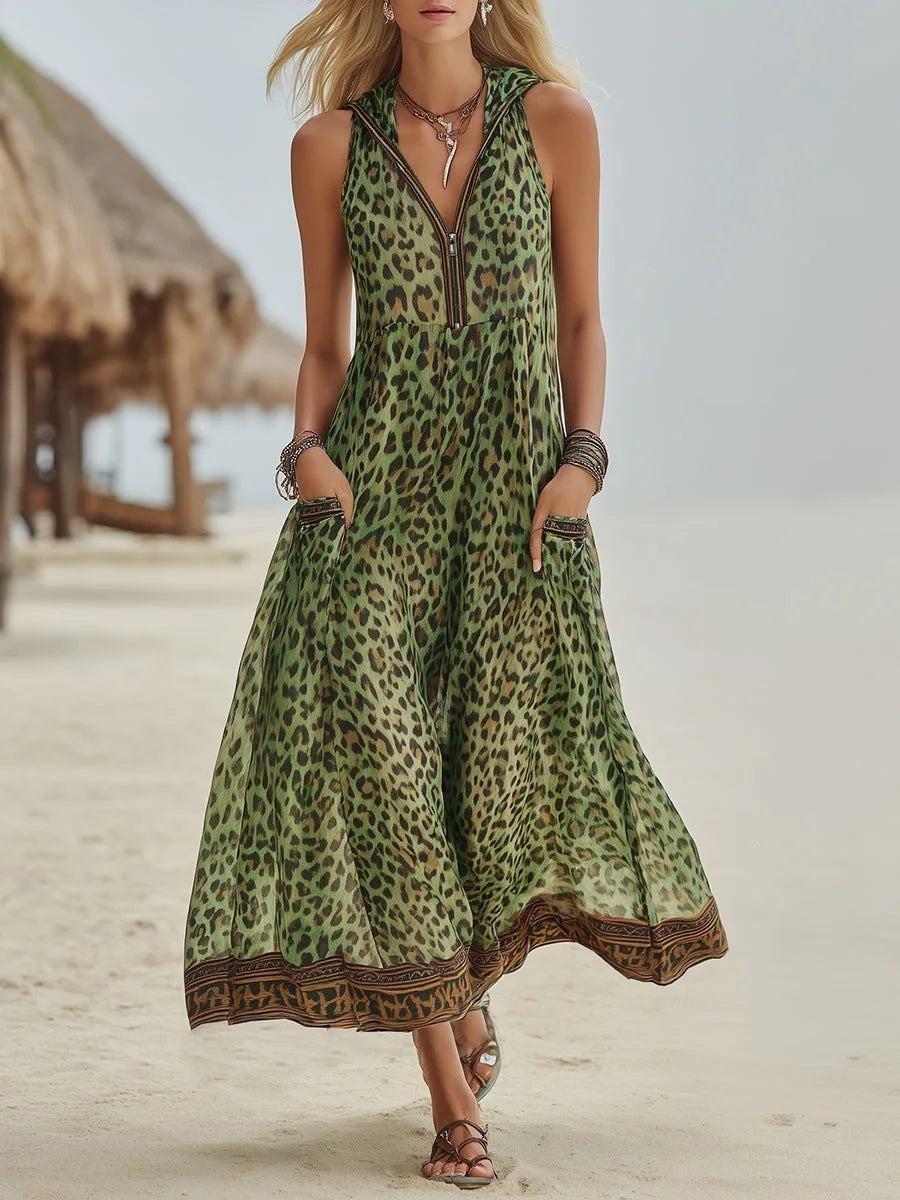 Vestido Maira - O linho em estampa de leopardo em alta para 2026 (tendência grega)