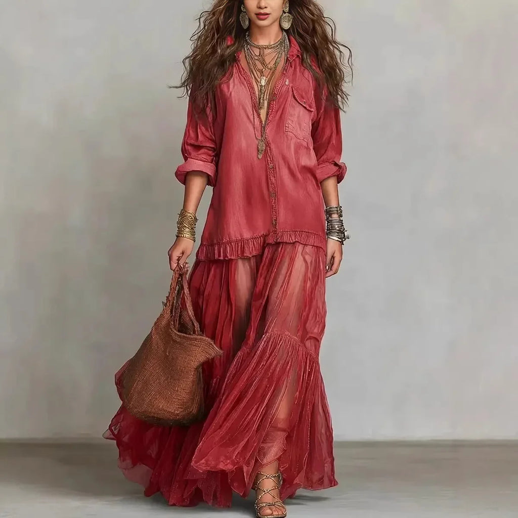 Vestido Adelma - O jeans + chiffon mais amado pelas style queens (tendência francesa)
